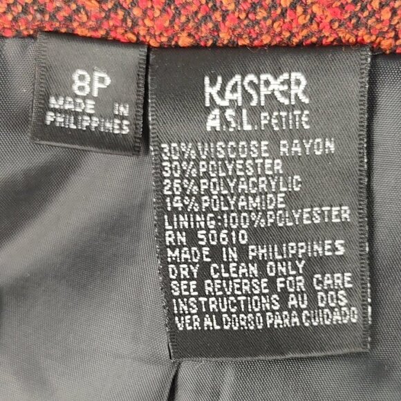 Kasper A.S.L. Red, Orange, Black, Petite Women's Skirt And Blazer Size 8P - Picture 16 of 16